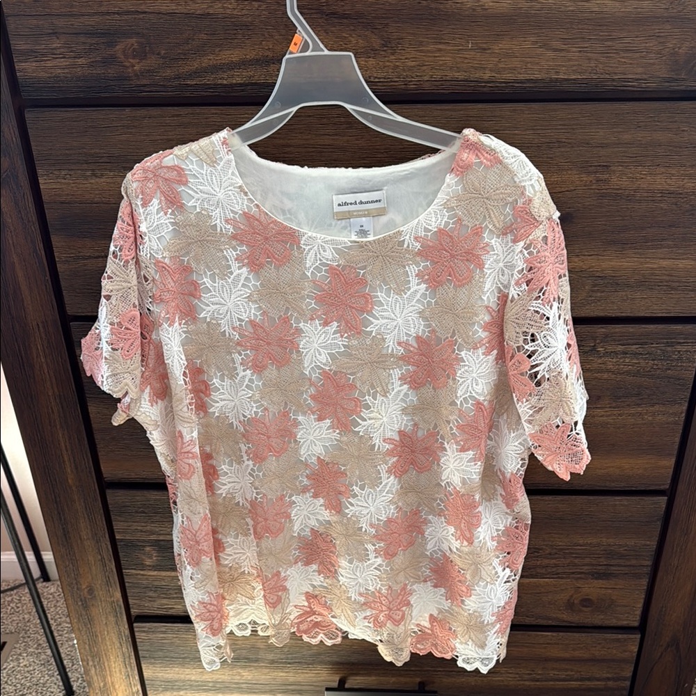 Floral Lace Women Top - Pink and White